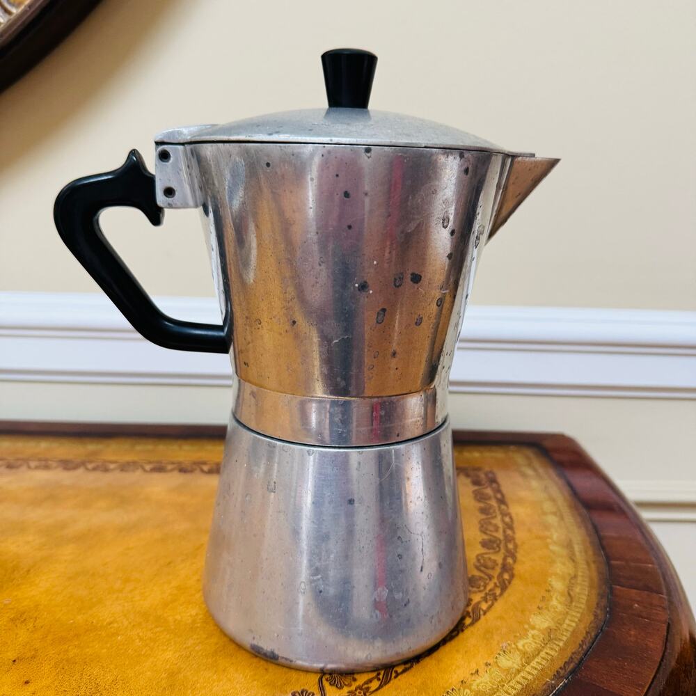VAMPA Espresso Demitasse Black Aluminum Stovetop Lrg Coffee Maker VTG 40s Italy